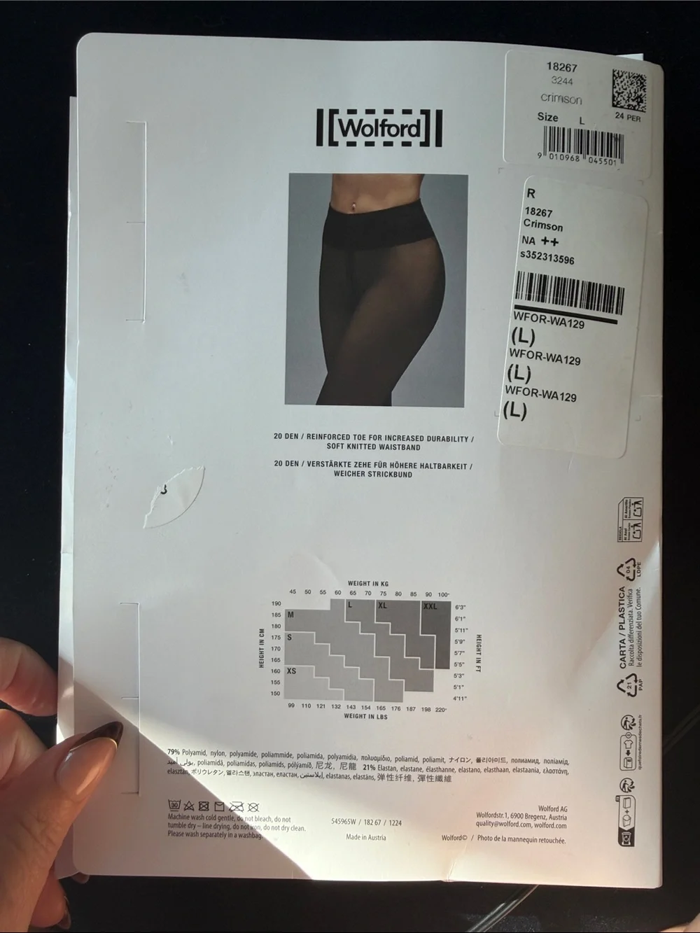 Wolford Individual 20 Tights| 20 Den Mat Look| Crimson Red| Large